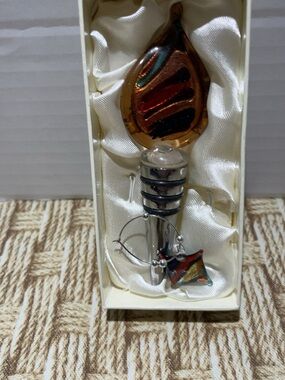 Murano Style Art Glass Wine Bottle Stopper Teardrop Multicolor 5” Boxed